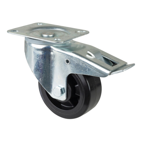 Roues pivotantes élastiques avec frein BS Rollen, noires, jante en plastique, Ø 125 mm