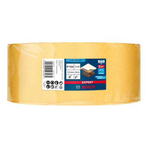 Rouleau de papier abrasif Bosch Expert C470 pour ponçage à la main, 115 mm x 50 m, G 100