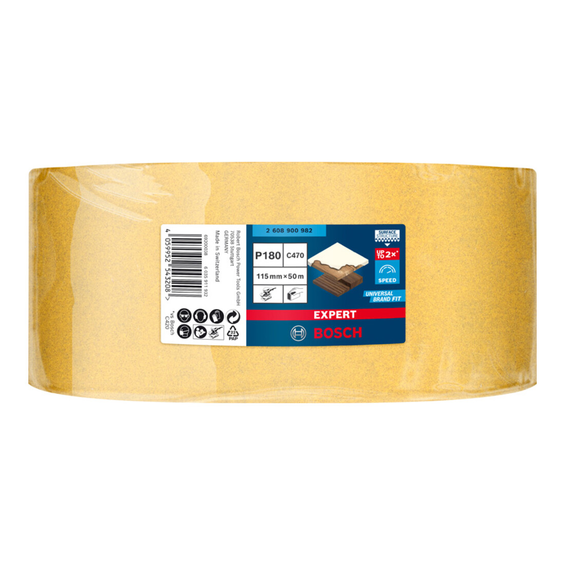 Rouleau de papier abrasif Bosch Expert C470 pour ponçage à la main, 115 mm x 50 m, G 180