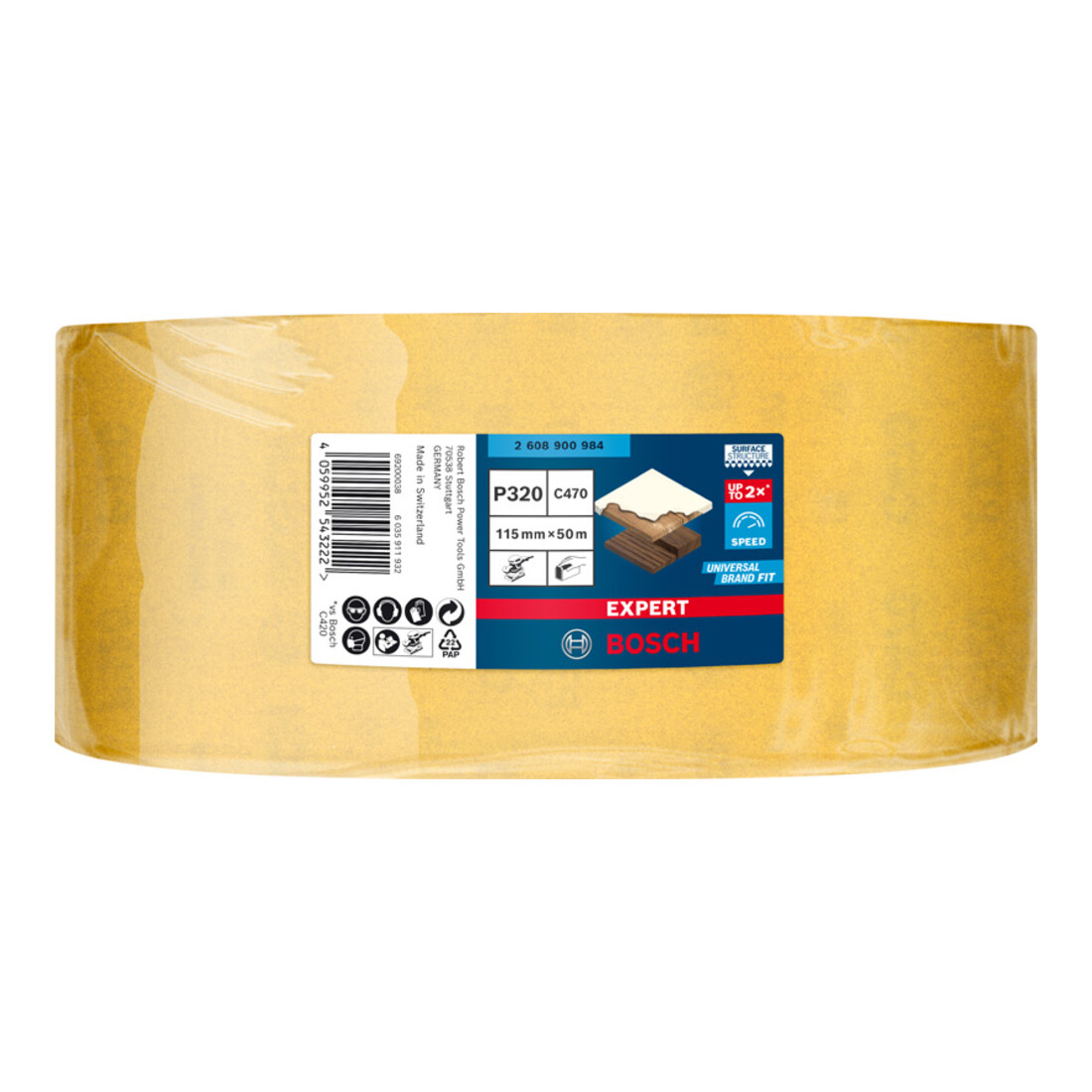 Rouleau de papier abrasif Bosch Expert C470 pour ponçage à la main, 115 mm x 50 m, G 320