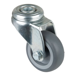 BS Roulette pivotante Roue en caoutchouc bleu-gris Palier lisse Trou arrière