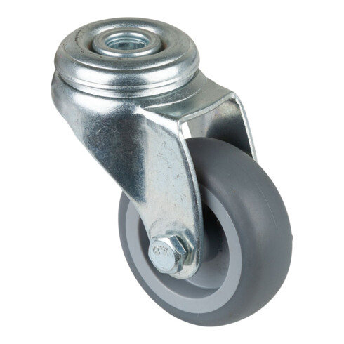 BS roulette pivotante roue en caoutchouc caoutchouc bleu-gris palier lisse trou arrière