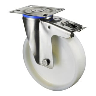 BS Roulette de transport en acier inoxydable avec frein total et palier lisse