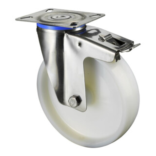 BS Roulette de transport en acier inoxydable avec frein total et palier lisse