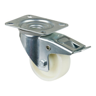 BS Roulette pivotante avec frein, roulement à billes, polyamide