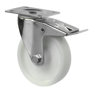 BS Roulette pivotante avec frein, roulement à billes, polyamide