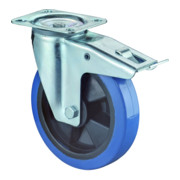 BS Transportgeräterrolle avec frein, roulement à rouleaux, plaque, élastique, bleu