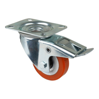 BS Roulette pivotante avec frein total Roulement à rouleaux Bandage en polyuréthane coulé