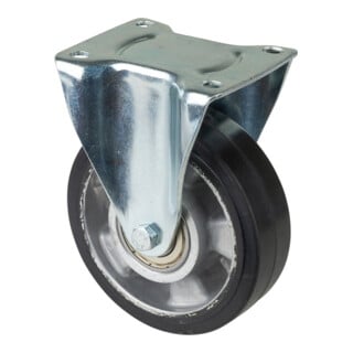 BS Rollen Roulette de transport fixe, pneu élastique noir, jante aluminium, roulement à billes