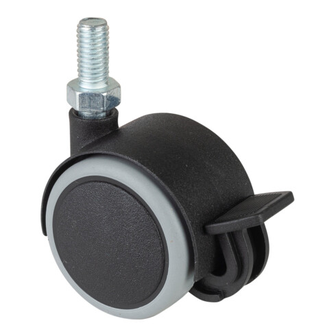 Roulette double en plastique ac blocage D.roue 40 mm cap.charge 30 kg avec goujo