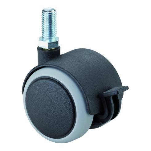 Roulette double en plastique ac blocage D.roue 50 mm cap.charge 50 kg avec goujo