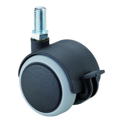 Roulette double en plastique ac blocage D.roue 50 mm cap.charge 50 kg avec goujo