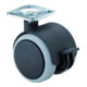 Roulette double en plastique ac blocage D.roue 50 mm cap.charge 50 kg avec plaqu-1