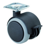 Roulette double en plastique ac blocage D.roue 50 mm cap.charge 50 kg avec plaqu