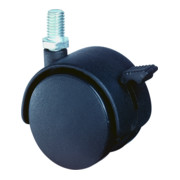 Roulette double en plastique BS avec freins pour sols souples + vis sans tête pour sols souples
