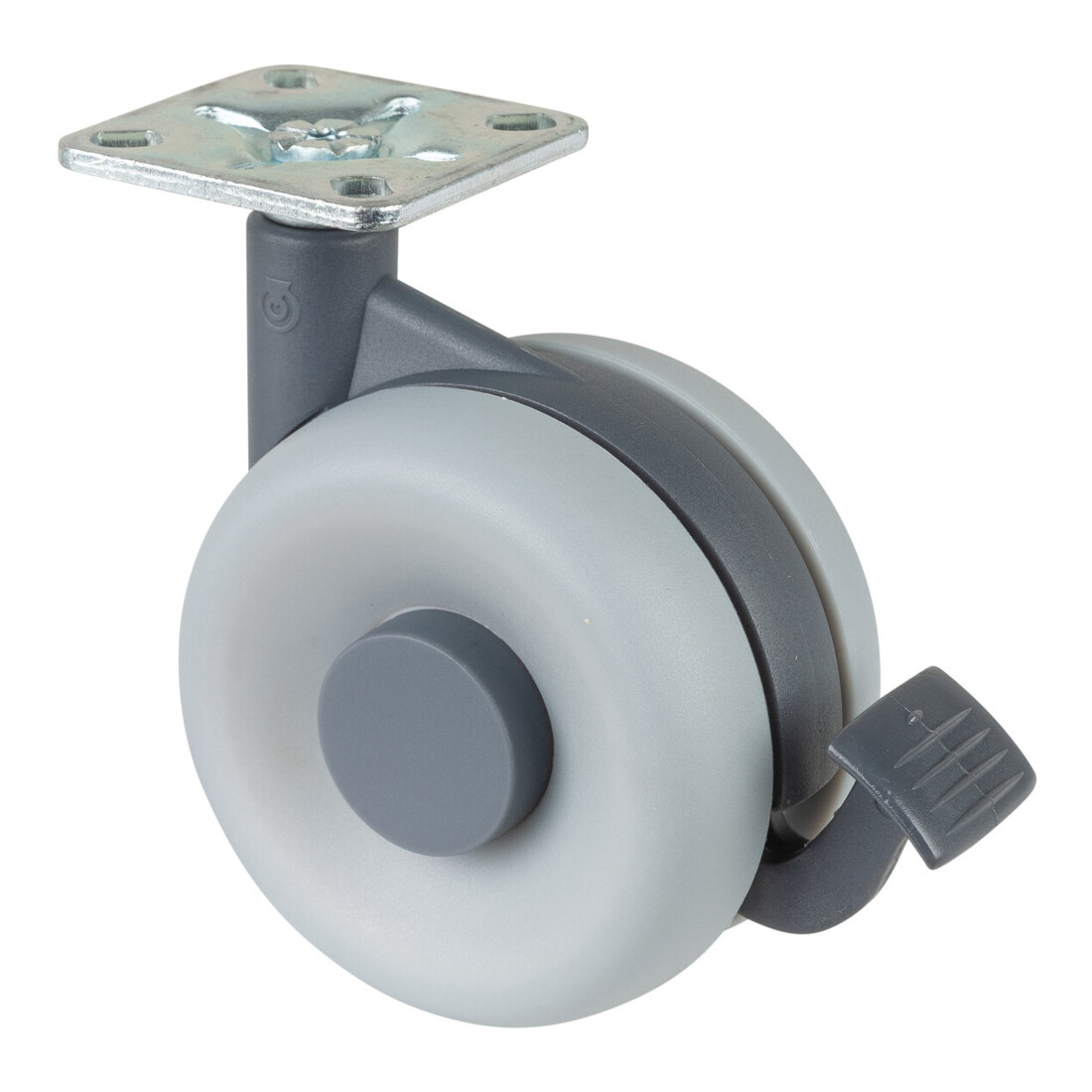 Roulette double en plastique avec frein BS Rollen 75mm 50kg PUR gris 47x47mm
