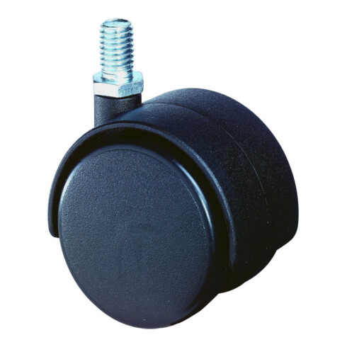 Roulette double en plastique D.roue 50 mm cap.charge 40 kg avec goujon fileté M1