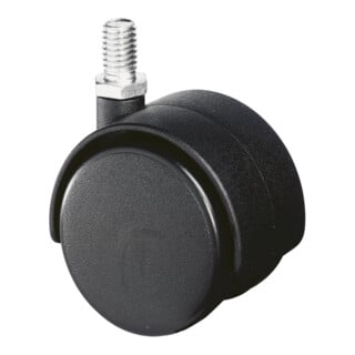 Roulette double en plastique D.roue 50 mm cap.charge 40 kg avec goujon fileté M1