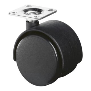 Roulette double en plastique D.roue 50 mm cap.charge 40 kg avec plaque de fixati