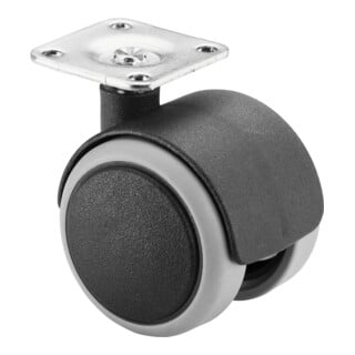 Roulette double en plastique D.roue 50 mm cap.charge 50 kg avec plaque de fixati