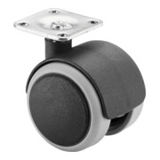 Roulette double en plastique D.roue 50 mm cap.charge 50 kg avec plaque de fixati