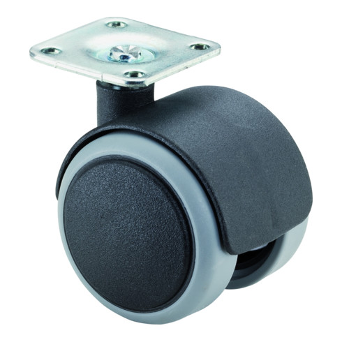 Roulette double en plastique D.roue 50 mm cap.charge 50 kg avec plaque de fixati