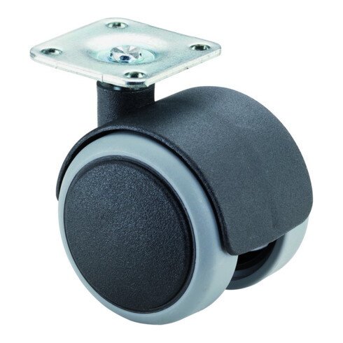 Roulette double en plastique D.roue 50 mm cap.charge 50 kg avec plaque de fixati