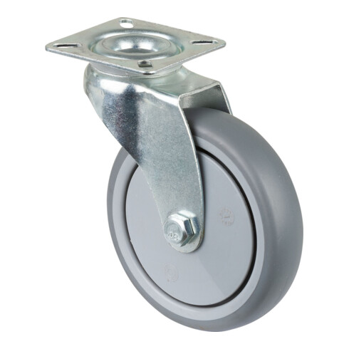 Roulette pivotante D.roue 100 mm cap.charge 70 kg avec plaque de fixation caoutc