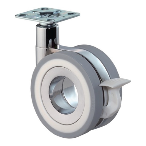 Roulette pivotante double design avec blocage BS Rollen 75mm 50kg PUR gris 47x47mm