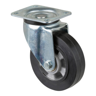 BS Roulette renforcée, Bandage élastique noir, Corps de roue en aluminium, Roulement à billes