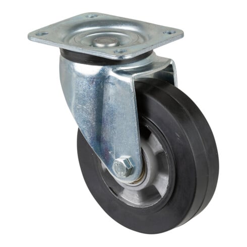 BS Roulette renforcée, Bandage élastique noir, Corps de roue en aluminium, Roulement à billes