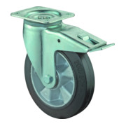 BS Roulette pivotante à frein pour usage intensif, roue élastique en caoutchouc plein, boîtier robuste en tôle d'acier, zingué et chromaté