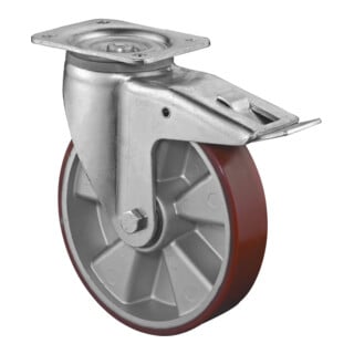 BS Roulette pivotante avec frein, roulement à billes, bande en polyuréthane moulé
