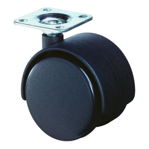 Roulettes doubles en plastique + plaque à visser pour sols souples BS Rollen Ø 50 mm