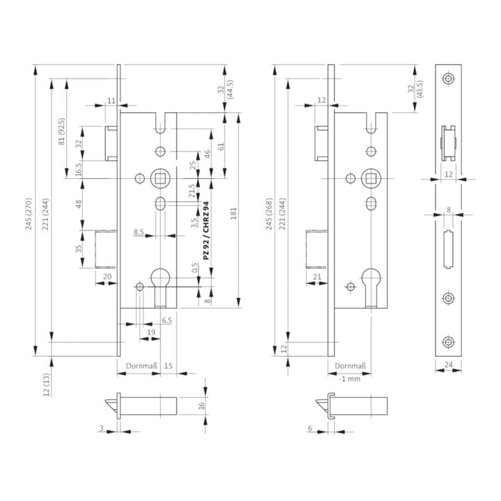 RR-Einsteckschl.B 1314 PZ 24/40/92/8mm DIN L/R VA 245mm BKS