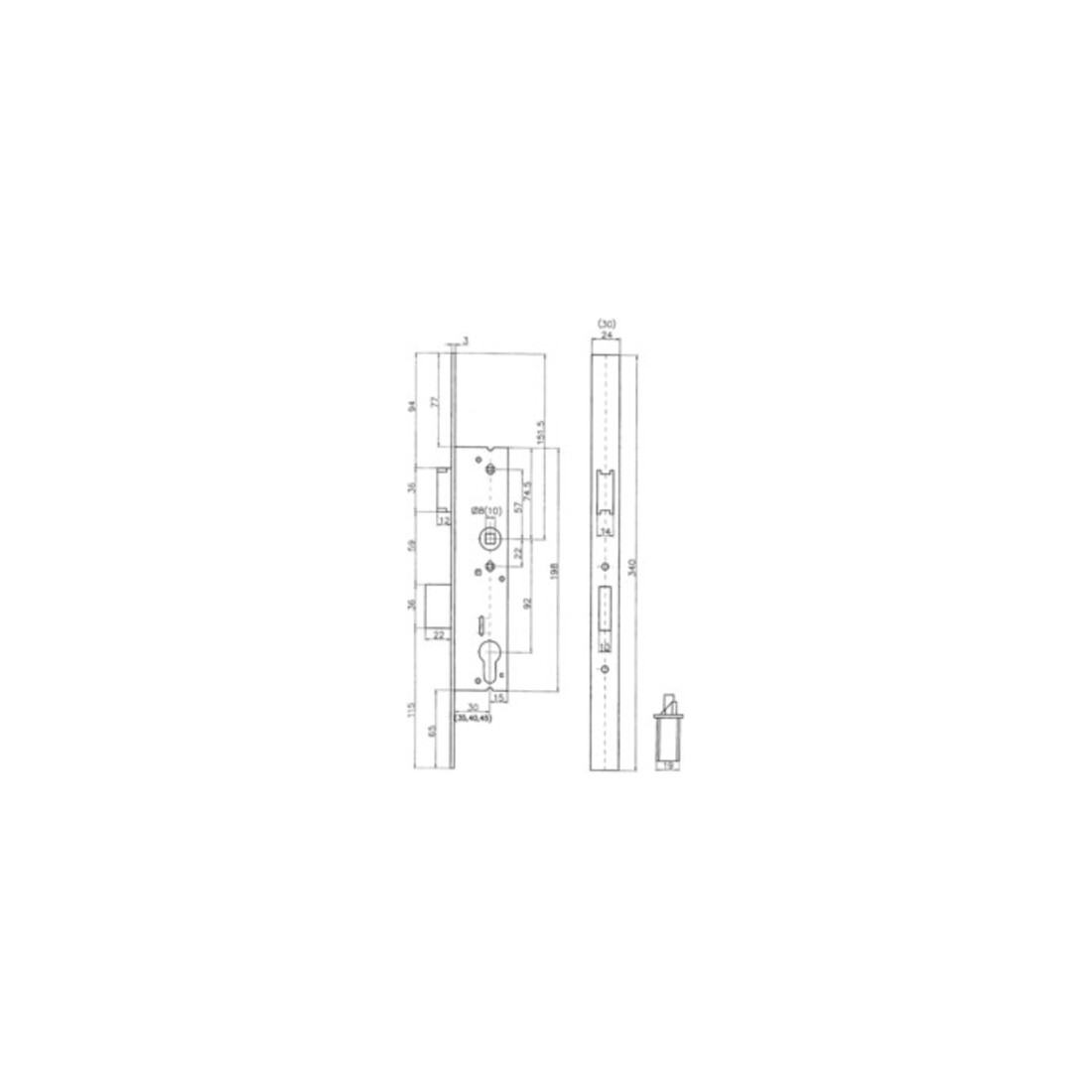 RR-prise femelle PZW 24/40/92/8mm DIN L/R prise mâle galvanisée 22mm