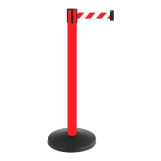 RS-GUIDESYSTEMS Absperrpfosten Metall, rot, Gurtlänge: 4m Gurt: rot-weiß, diagonal gestreift