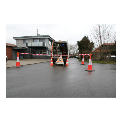 RS-GUIDESYSTEMS Embout de cône orange, longueur de sangle : 9 m, sangle : noir-jaune, rayée en diagonale