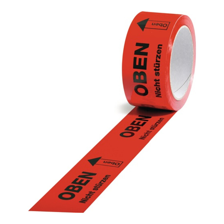 Ruban adhésif d'avertissement PP, Oben L. 66 m, l. 50 mm rouge Rouleau