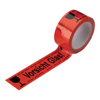 Ruban adhésif d'avertissement PVC, attention! verre ! L. 66 m, l. 48 mm rouge Ro