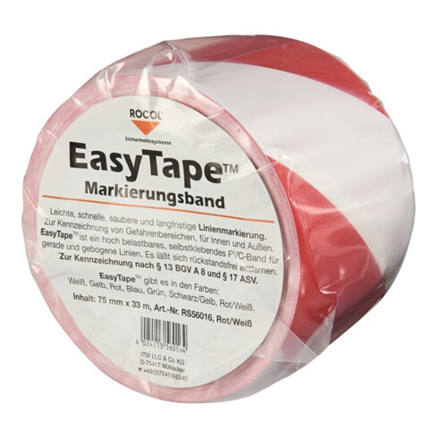 Ruban de marquage de sol Easy Tape PVC rouge/blanc L. 33 m l. 75 mm Rouleau ROCO