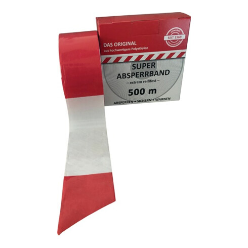 Ruban de signalisation L. 500 m l. 80 mm hachuré rouge/blanc 500m/carton