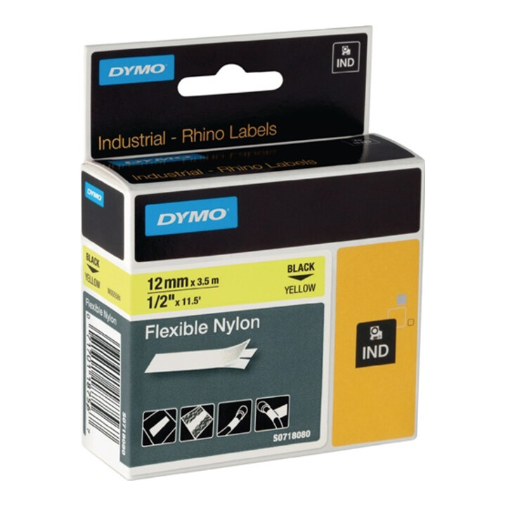 Ruban d'écriture Dymo W.12mm/L.3,5m nylon flexible noir sur blanc