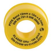 Ruban d'étanchéité en PTFE GRp L12 m B12 mm D0,1 mm blanc 100 g/m² Rouleau GEKA