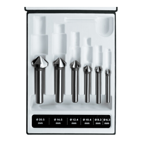 Ruko 6-teiliger Kegel- und Entgratsenker-Satz DIN 335 Form C 90° Ø 6,3 - 8,3 - 10,4 - 12,4 - 16,5 - 20,5 mm