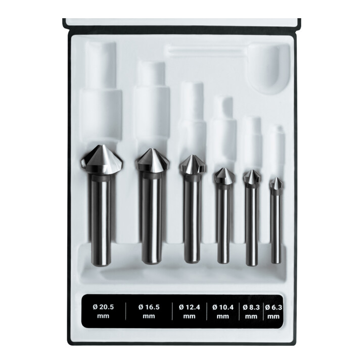 Ruko 6-teiliger Kegel- und Entgratsenker-Satz DIN 335 Form C 90° Ø 6,3 - 8,3 - 10,4 - 12,4 - 16,5 - 20,5 mm
