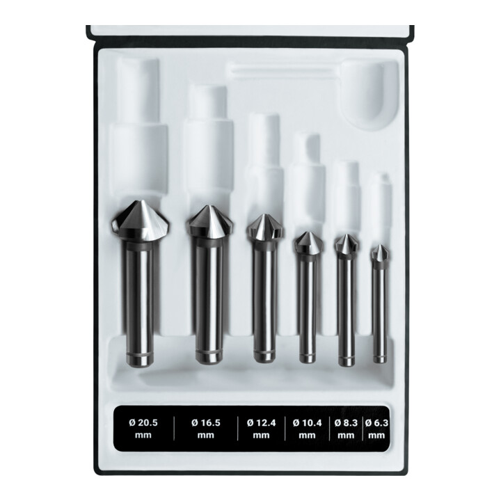 Ruko 6-teiliger Kegel- und Entgratsenker-Satz DIN 335 Form C 90° Ø 6,3 - 8,3 - 10,4 - 12,4 - 16,5 - 20,5 mm