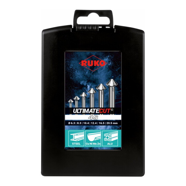 Ruko 6-teiliger ULTIMATECUT Kegel- und Entgratsenker-Satz DIN 335 90° Ø 6,3 - 8,3 - 10,4 - 12,4 - 16,5 - 20,5 mm