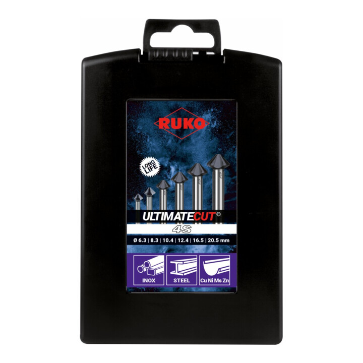 Ruko 6-teiliger ULTIMATECUT Kegel- und Entgratsenker-Satz DIN 335 90° Ø 6,3 - 8,3 - 10,4 - 12,4 - 16,5 - 20,5 mm