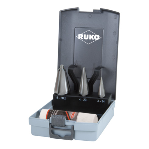 RUKO Blechschälbohrersatz 3-14/5-20/16-30,5mm HSS-Co5 4tlg.ABS-Ku.-Kassette